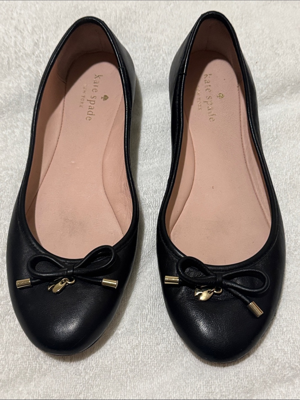 kate spade Black Leather Bow Ballet Flats
